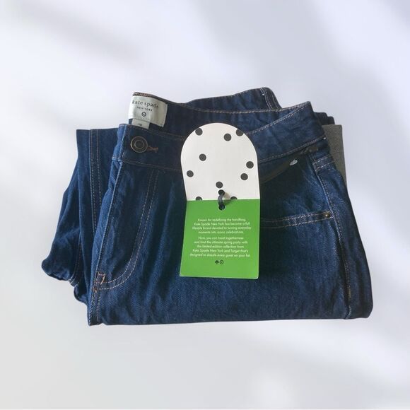 KATE SPADE Jeans NWT Wide Leg Cuffed High Waist Dark Wash Size 10 - Picture 5 of 7